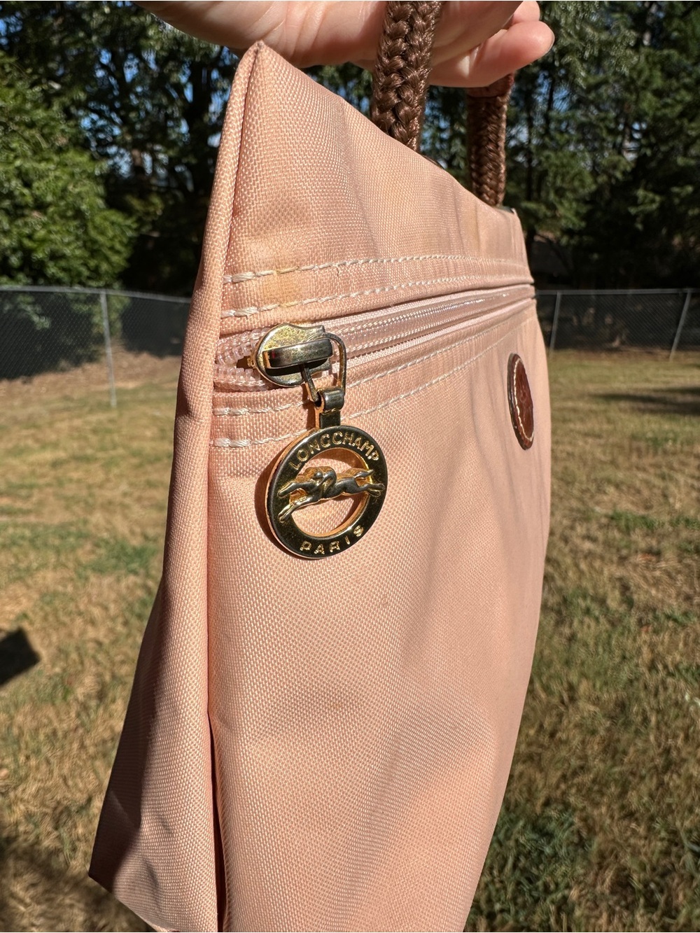 Vintage Longchamp Made in France Nylon Cosmetic Travel Bag Braided Handle - Picture 7 of 11